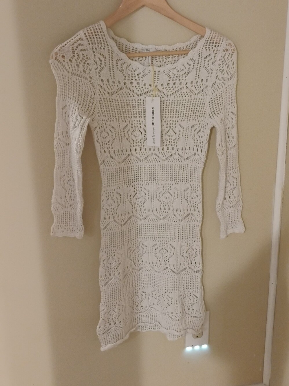 NWT BGBGeneration Women's Crochet Long Sleeve Mini Coverup Dress Sheer Sz S